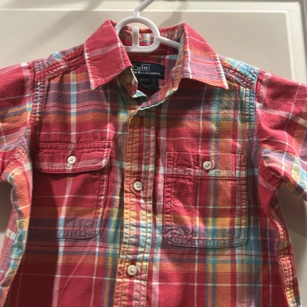 Polo by Ralph Lauren 100%cotton pastel plaid short sleeve button shirt size 2/2T